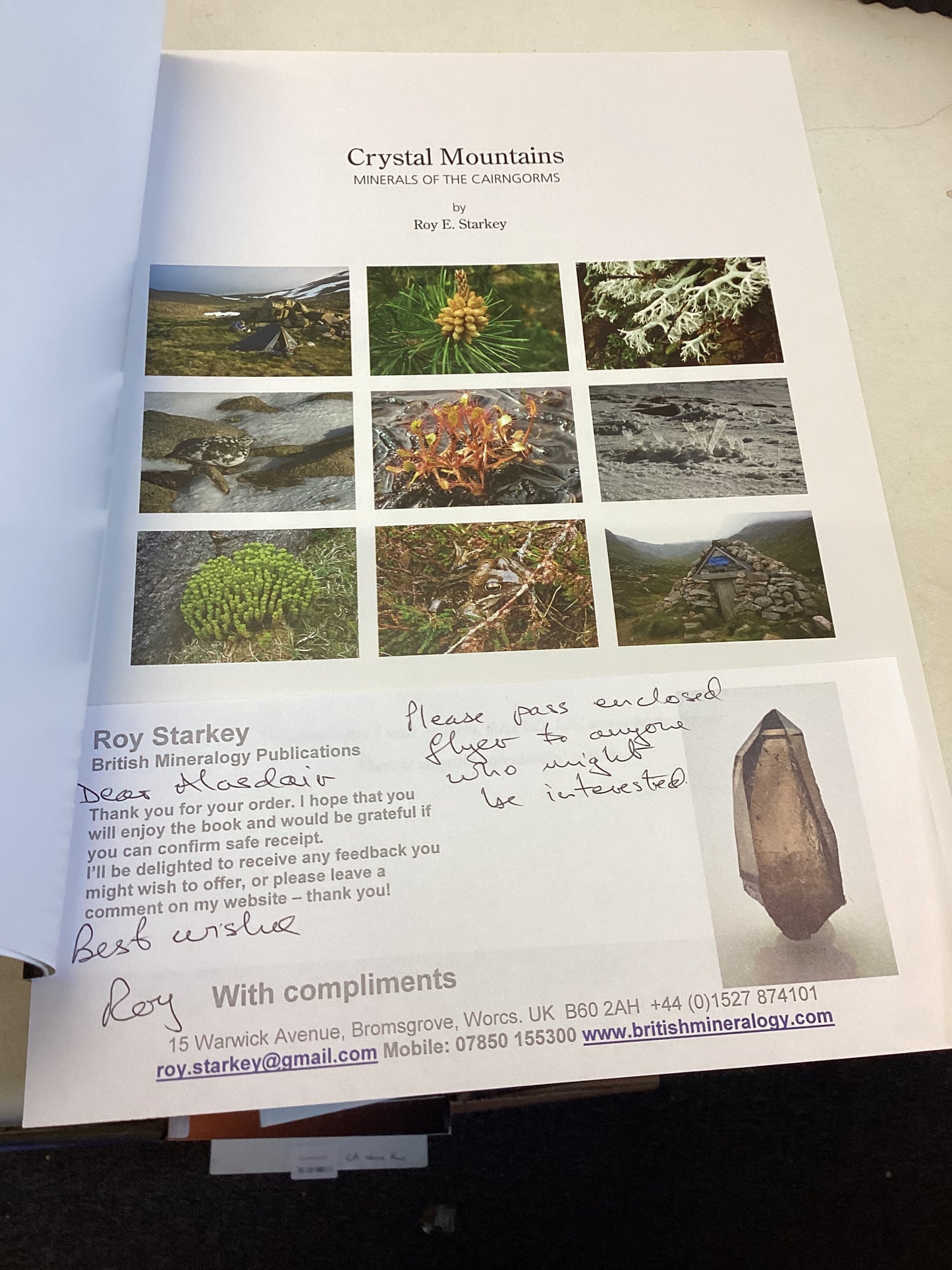 Crystal Mountains Minerals of The Cairngorms Roy  Starkey Signed Note from Author