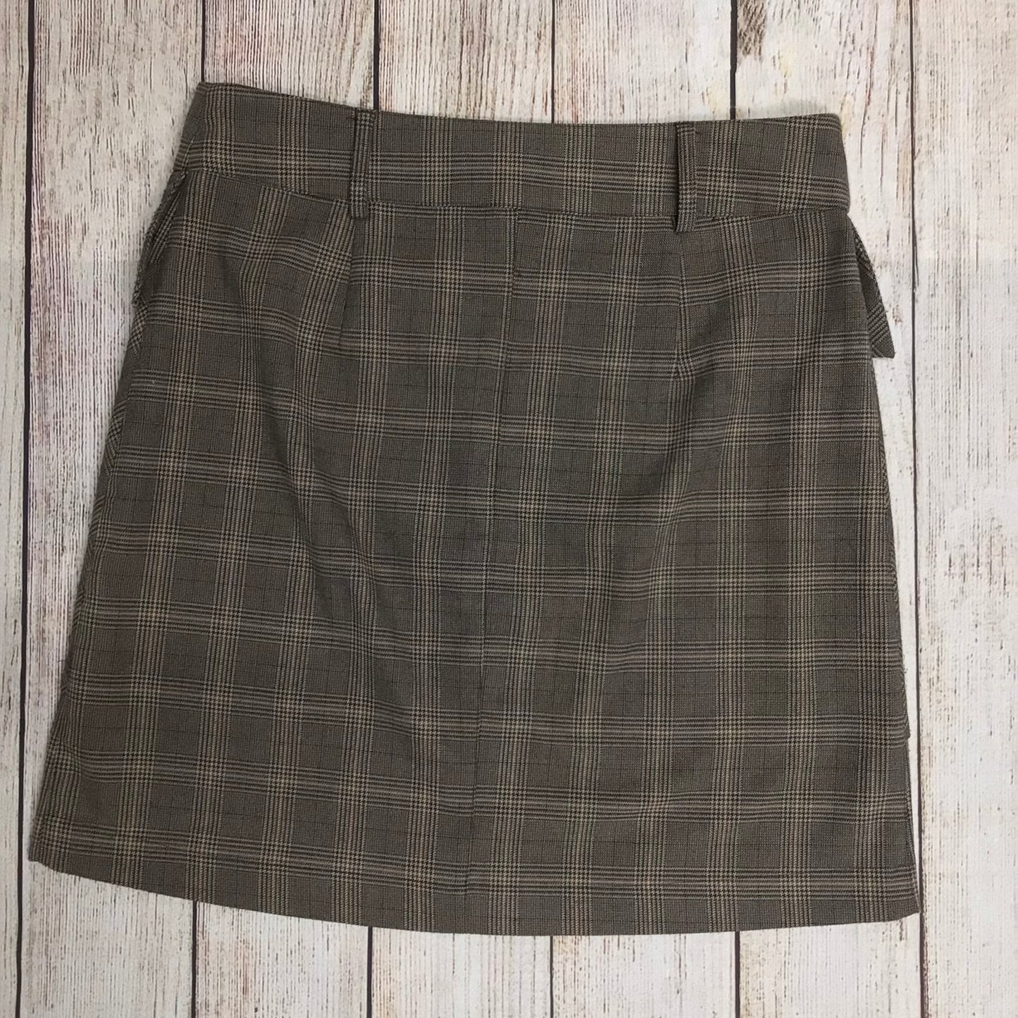 Zara Brown Checked Pattern Button Up Skirt w/Pockets Size L