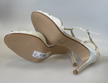 Jenny Packham New in Box 'Pasha' Ivory Cream Satin T-Bar Sparkle Bridal Wedding Sandals UK 5