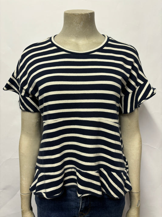 Bimba Y Lola Navy and White Stripe Peplum T-shirt XS