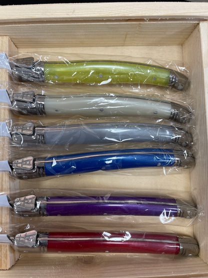 Scotts of Stow New in Box Laguiole Multicoloured Handles Set 6 Steak Knives