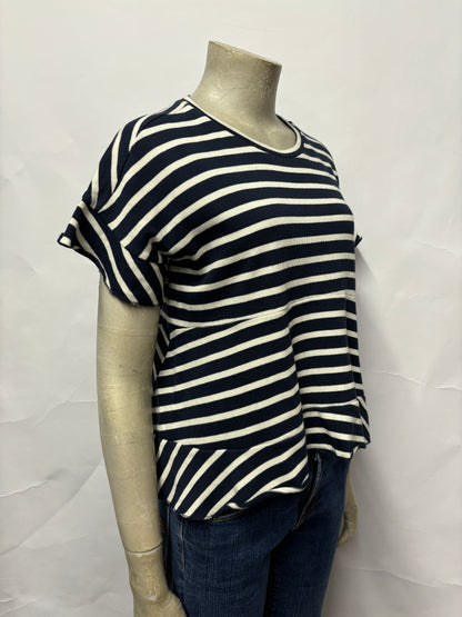 Bimba Y Lola Navy and White Stripe Peplum T-shirt XS