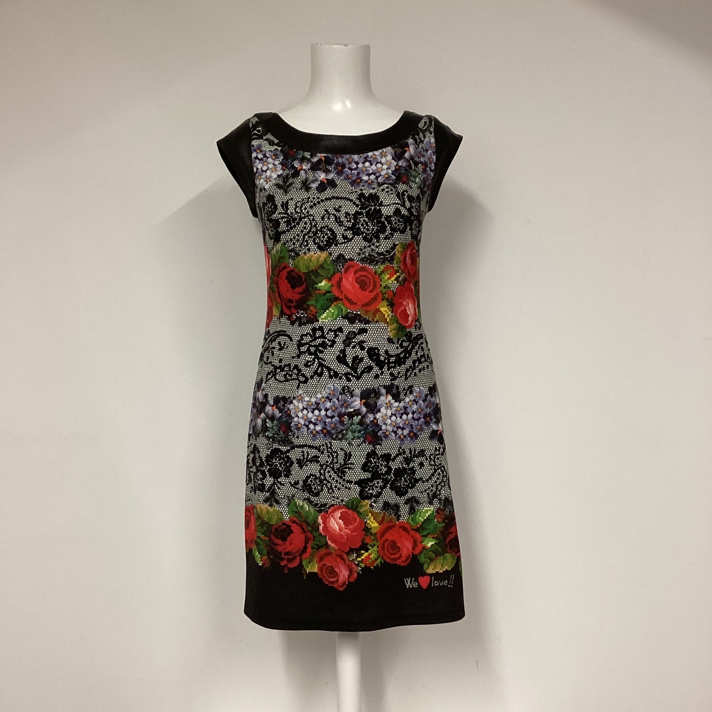 Desigual Black Rose Print Dress Size M