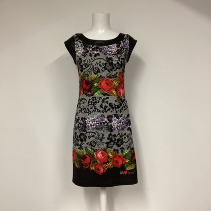 Desigual Black Rose Print Dress Size M