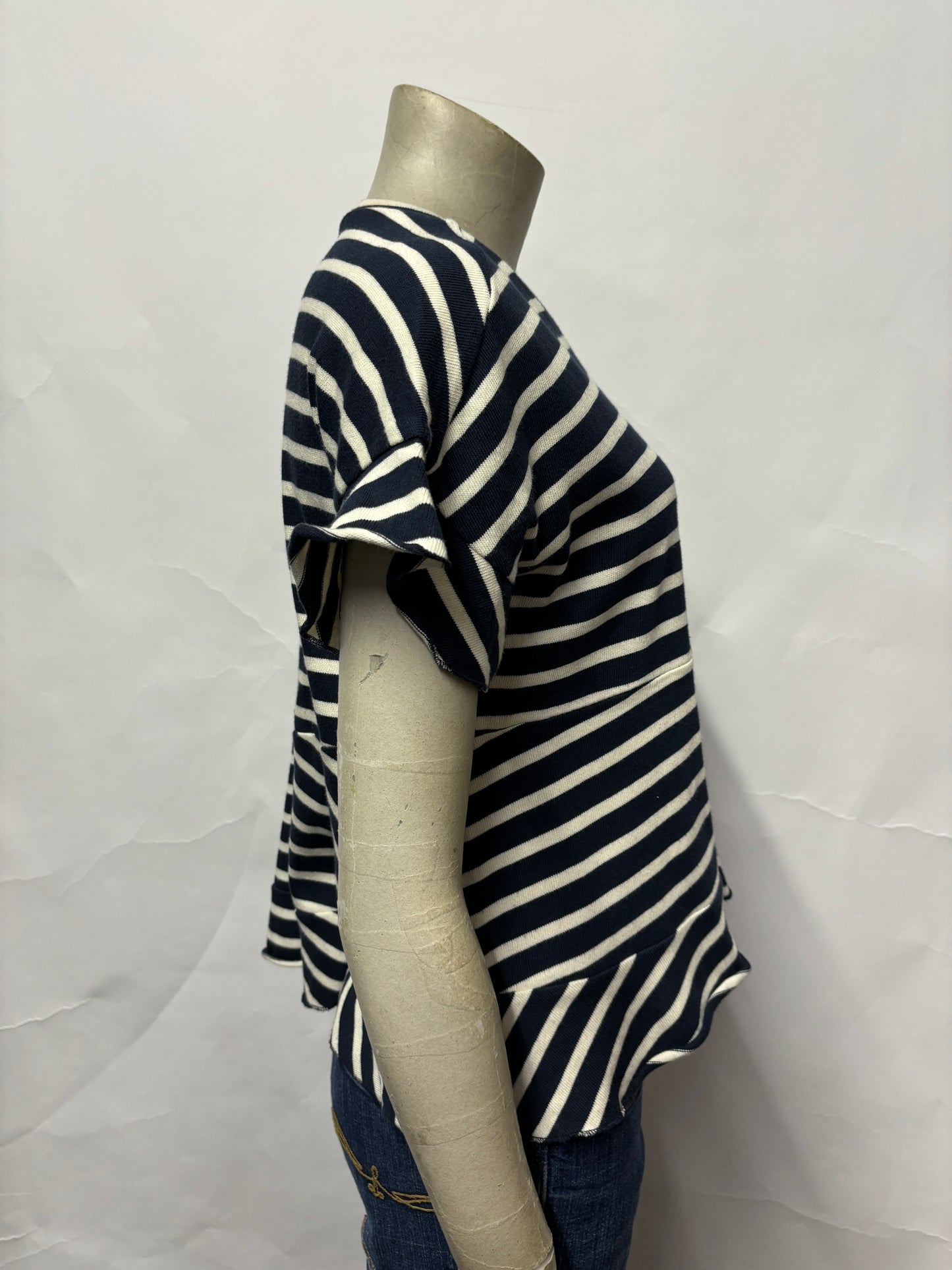 Bimba Y Lola Navy and White Stripe Peplum T-shirt XS