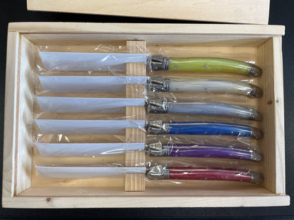 Scotts of Stow New in Box Laguiole Multicoloured Handles Set 6 Steak Knives