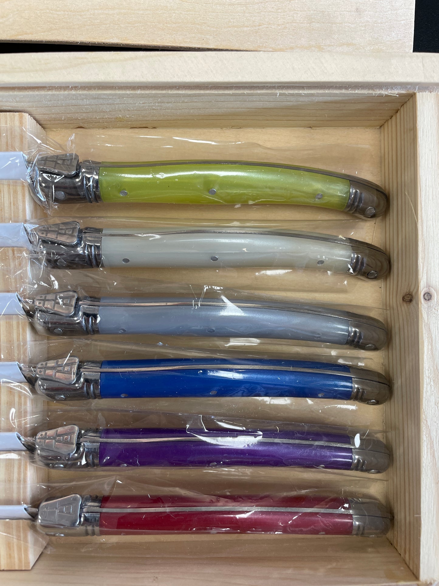 Scotts of Stow New in Box Laguiole Multicoloured Handles Set 6 Steak Knives