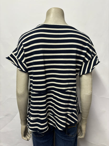 Bimba Y Lola Navy and White Stripe Peplum T-shirt XS