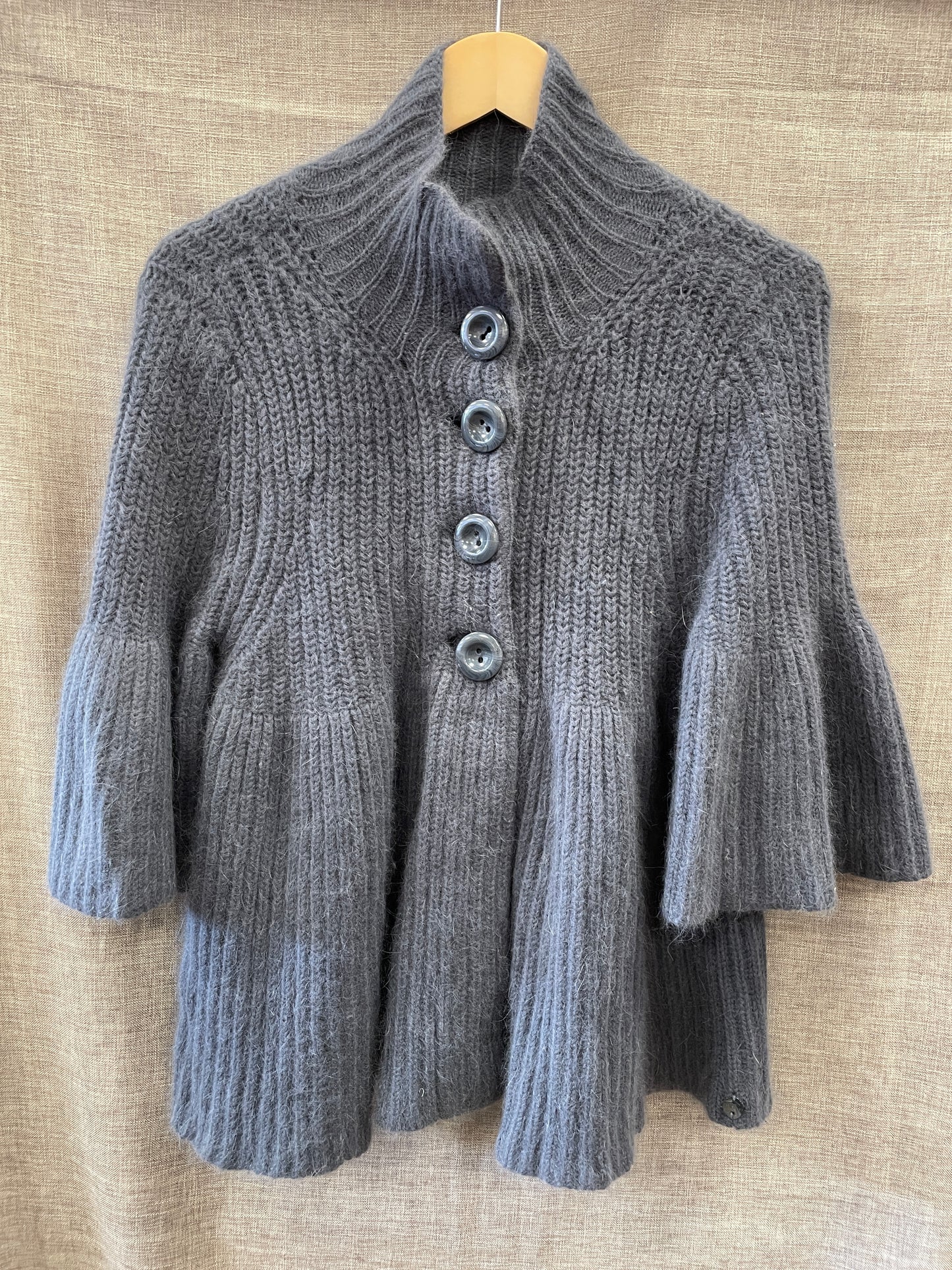 Ted Baker Grey Angora Wool Blend Fluffy Cardigan Size 3 UK 12