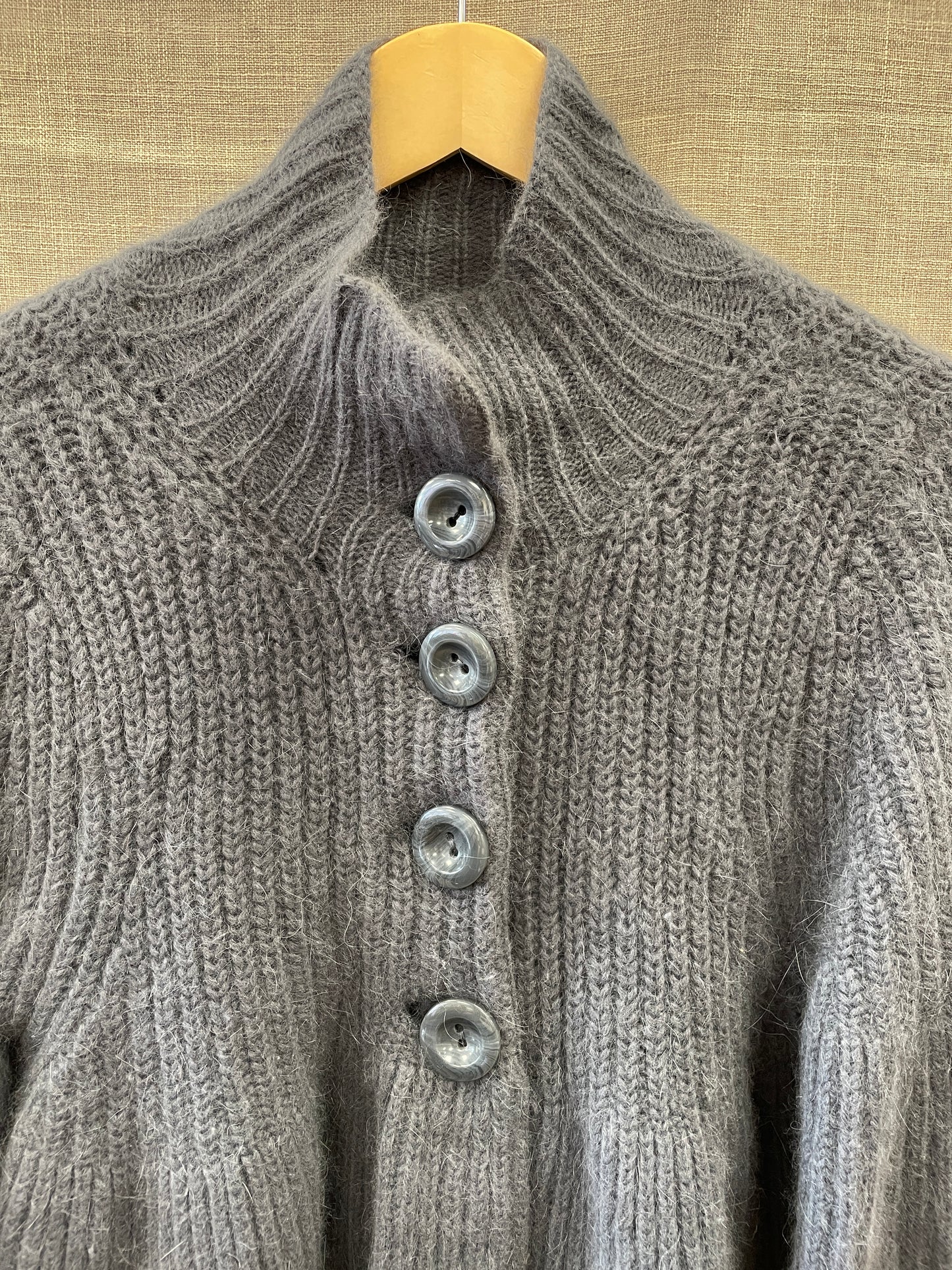 Ted Baker Grey Angora Wool Blend Fluffy Cardigan Size 3 UK 12