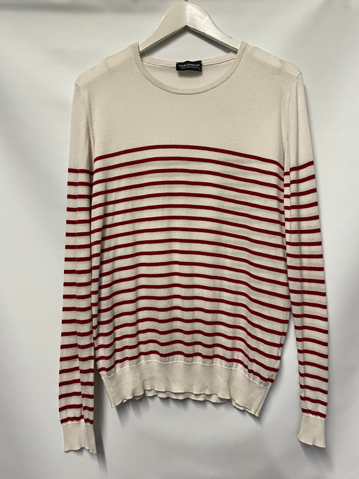 John Smedley Red and White Stripe Knit Jumper Medium