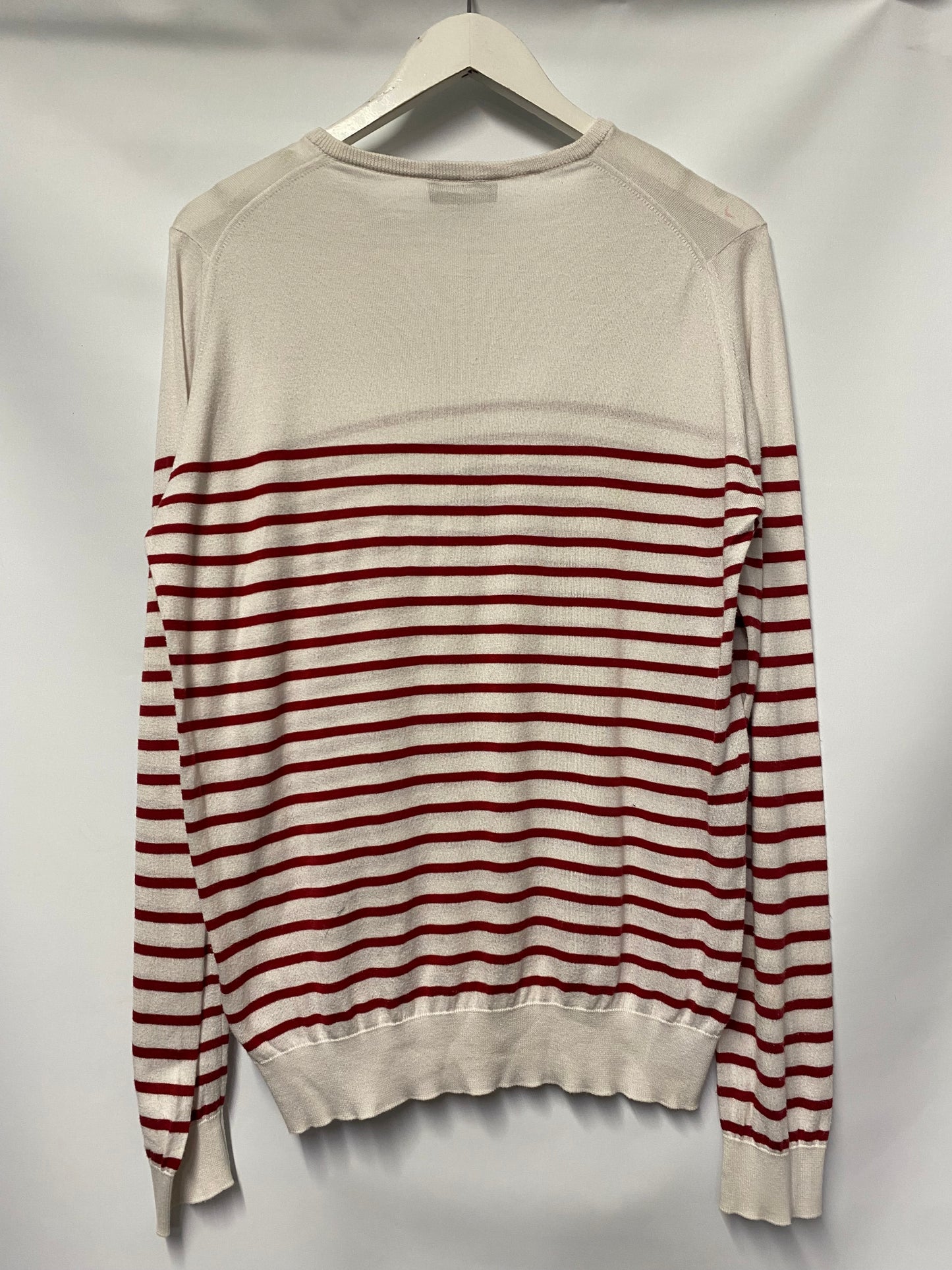 John Smedley Red and White Stripe Knit Jumper Medium