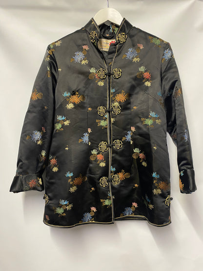 Peony Black Embroidered Silk Jacket Size 8