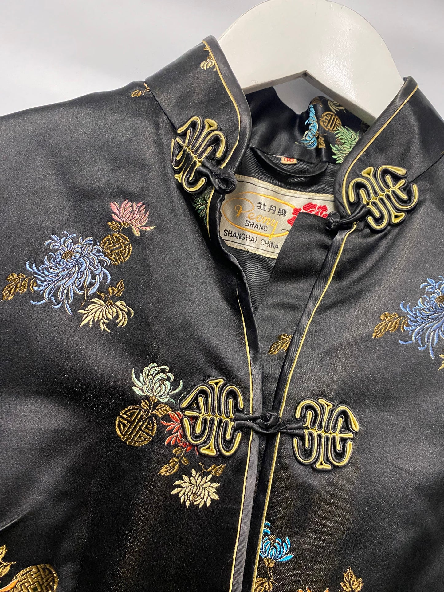 Peony Black Embroidered Silk Jacket Size 8