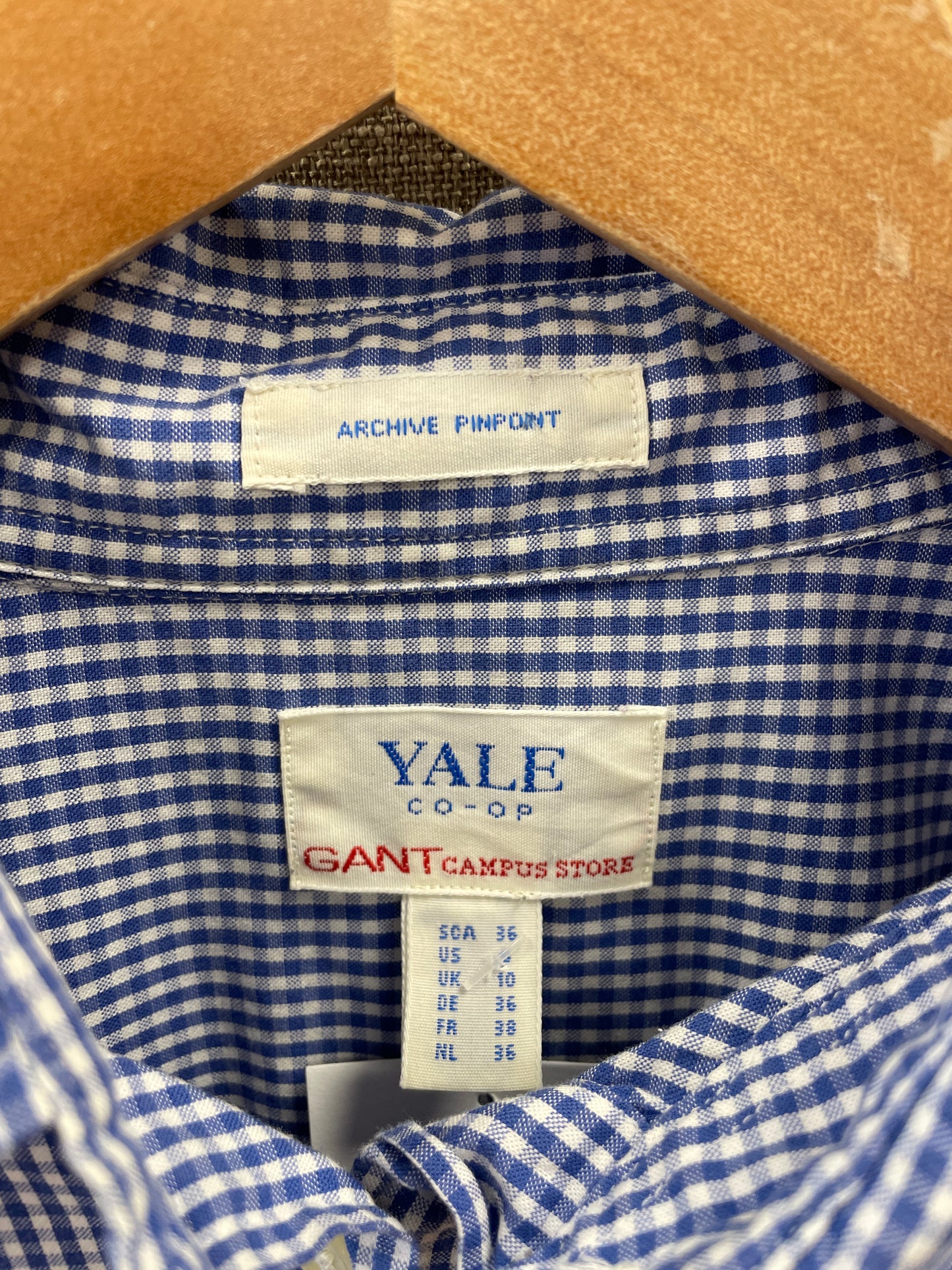 Gant Campus Store Yale Co-op Archive Pinpoint Blue Gingham Check Shirt UK 10