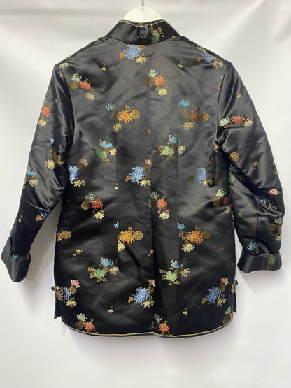 Peony Black Embroidered Silk Jacket Size 8