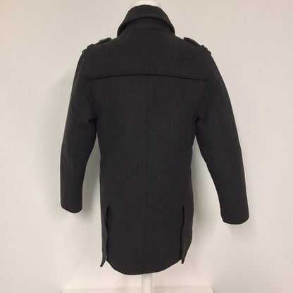 Superdry Dark Grey Wool Blend Heavy Double Breasted Coat Size M