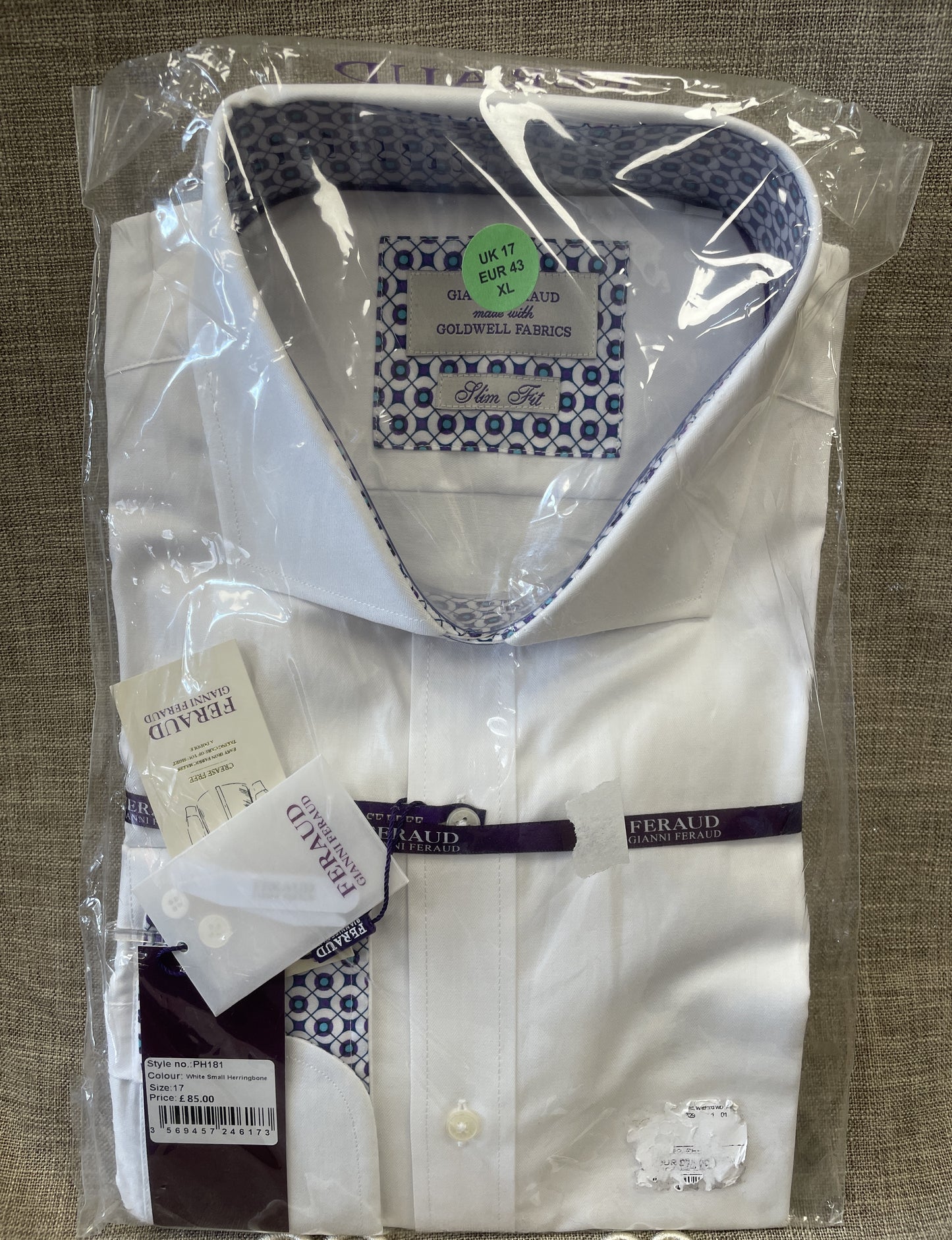 Gianni Feraud New with Tags Slim Fit White Shirt 17" Neck XL