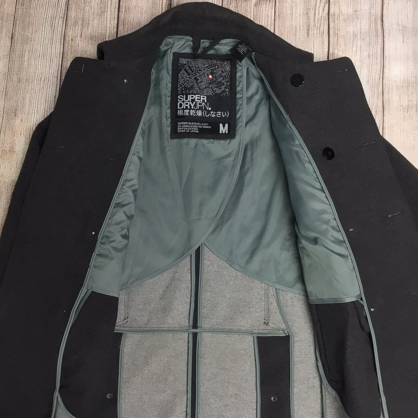 Superdry Dark Grey Wool Blend Heavy Double Breasted Coat Size M