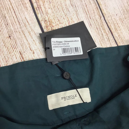 BNWT Pringle of Scotland Dark Jade Green Wide Leg Trousers 100% Cotton Size 8