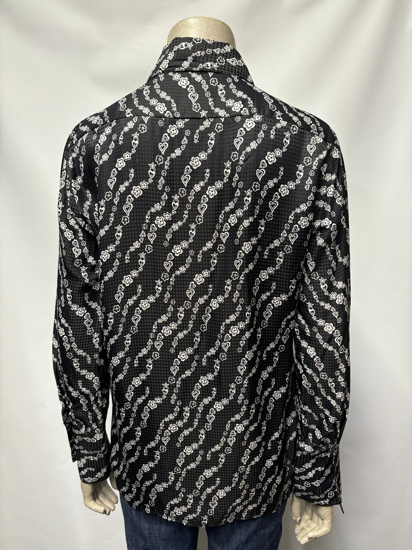 Sandro Black Silk Blend Heart and Flower Print Shirt NWOT