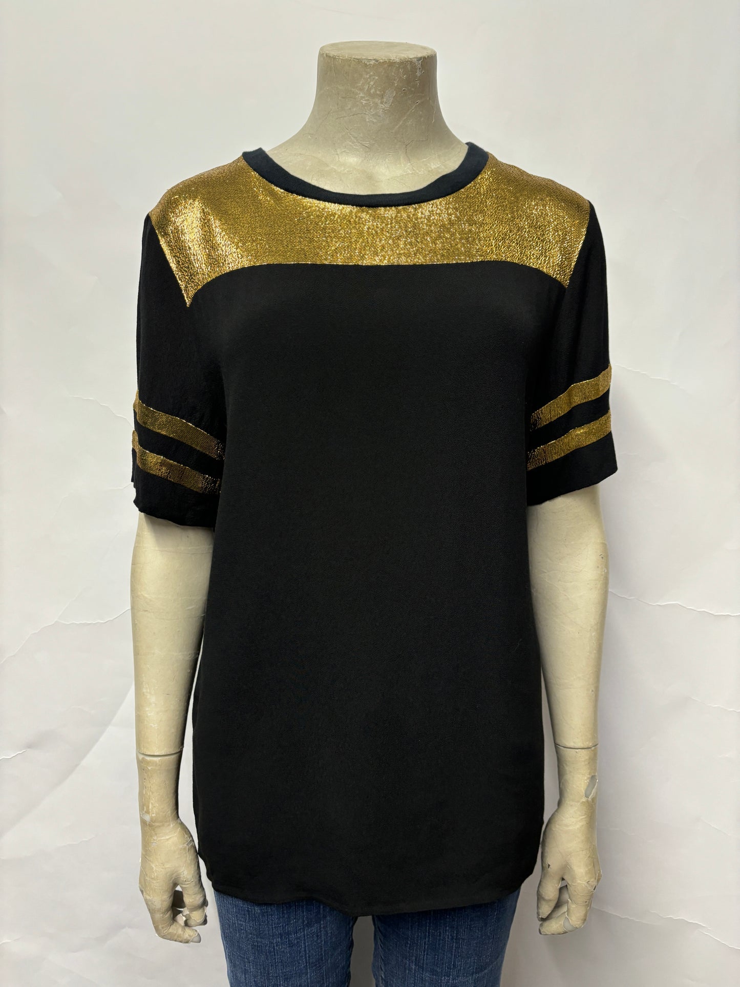 Sandro Black and Gold Metallic T-shirt Medium