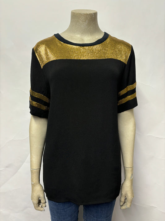 Sandro Black and Gold Metallic T-shirt Medium