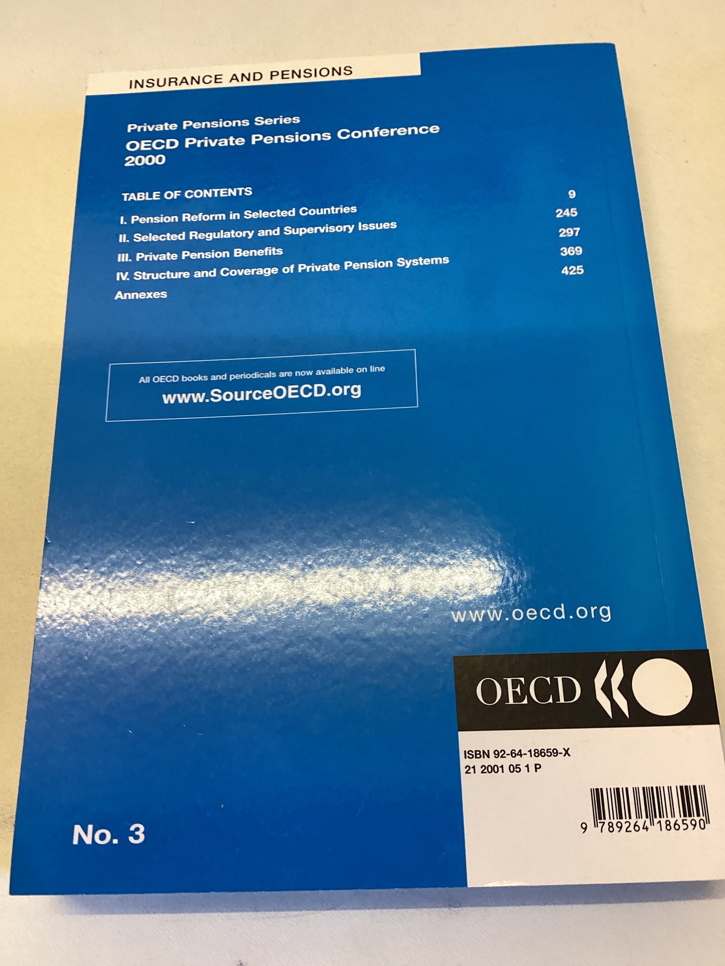 OECD Private Pensions Conference 2000 Private Pensions Series No 3 Insurance and Pensions