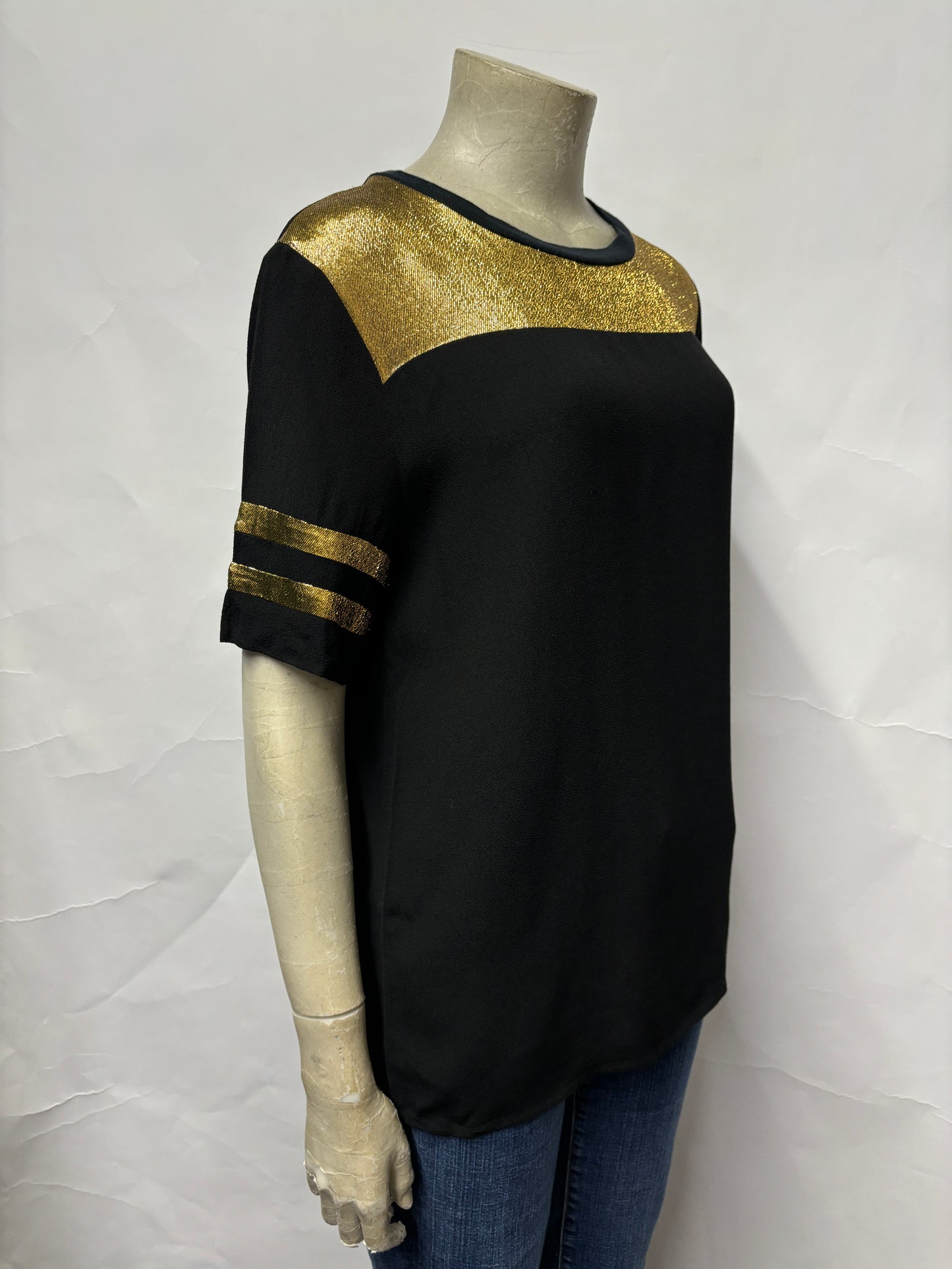 Sandro Black and Gold Metallic T-shirt Medium