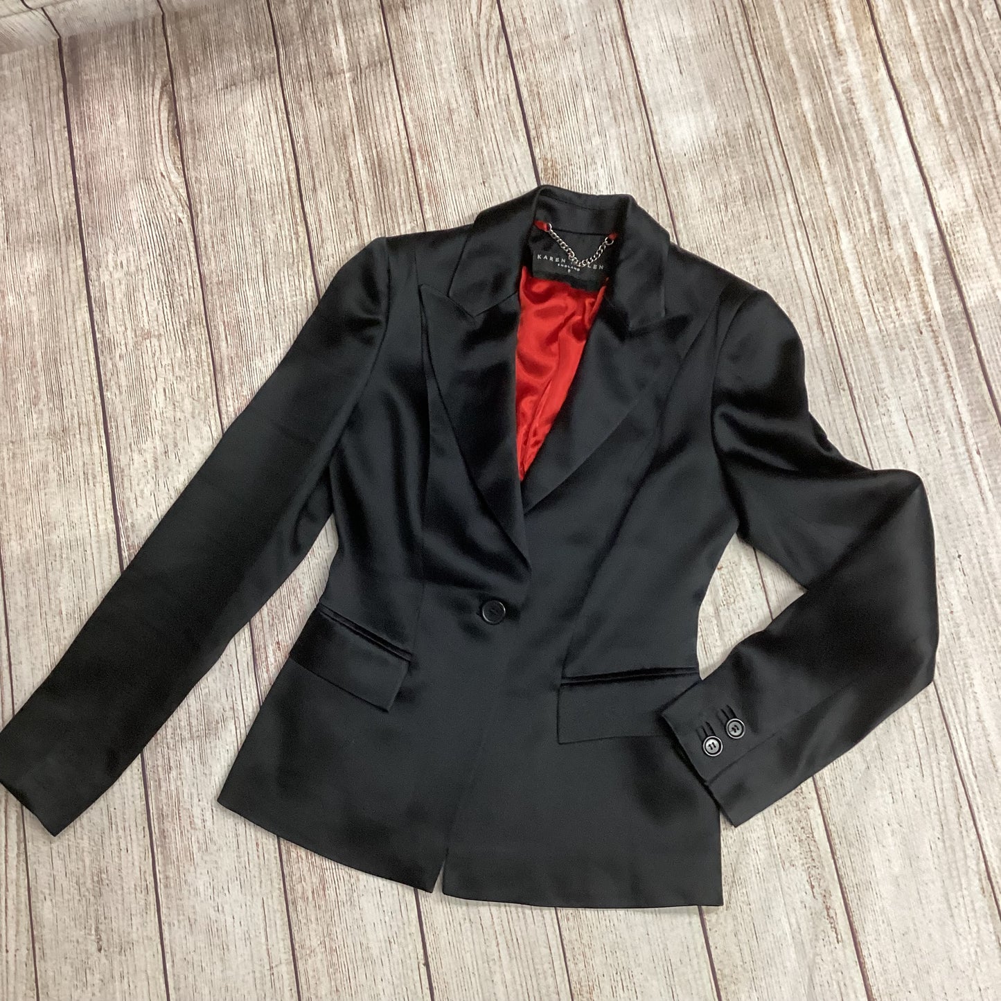 Karen Millen Black Sheen Blazer Size 8