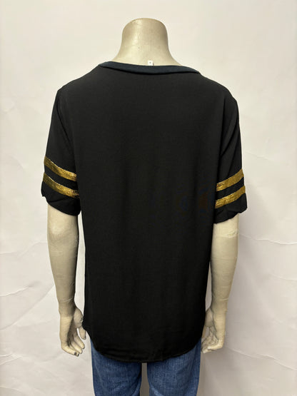 Sandro Black and Gold Metallic T-shirt Medium