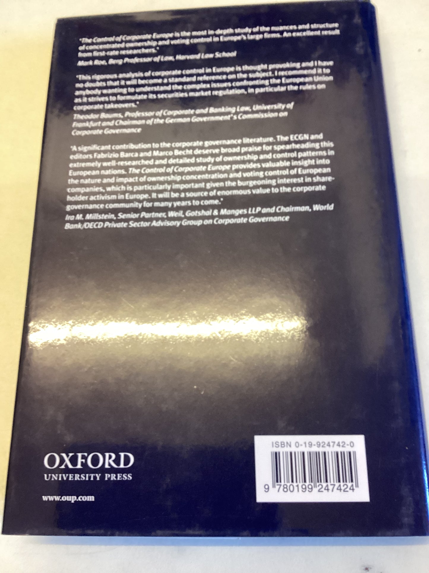 The Control of Corporate Europe F Bara M Becht