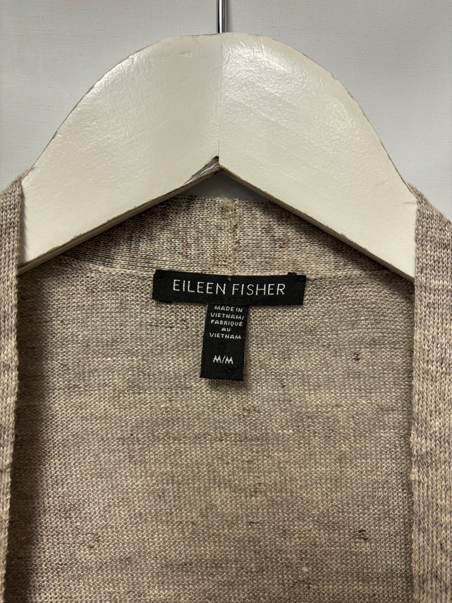 Eileen Fisher Taupe Linen Longline Cardigan Medium