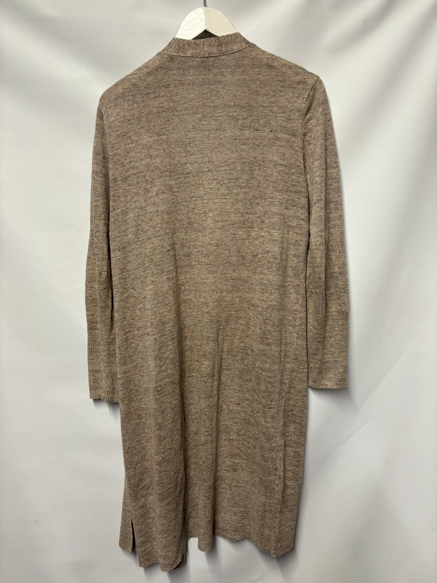 Eileen Fisher Taupe Linen Longline Cardigan Medium