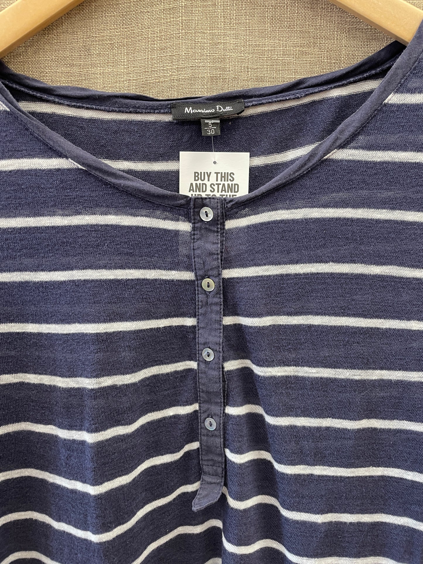 Massimo Dutti Navy Stripe Long Sleeve T Shirt Top Small