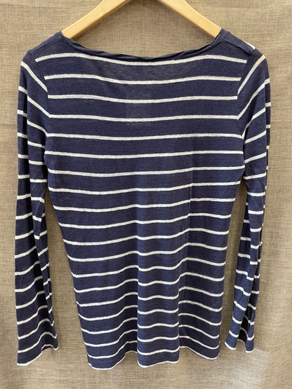 Massimo Dutti Navy Stripe Long Sleeve T Shirt Top Small