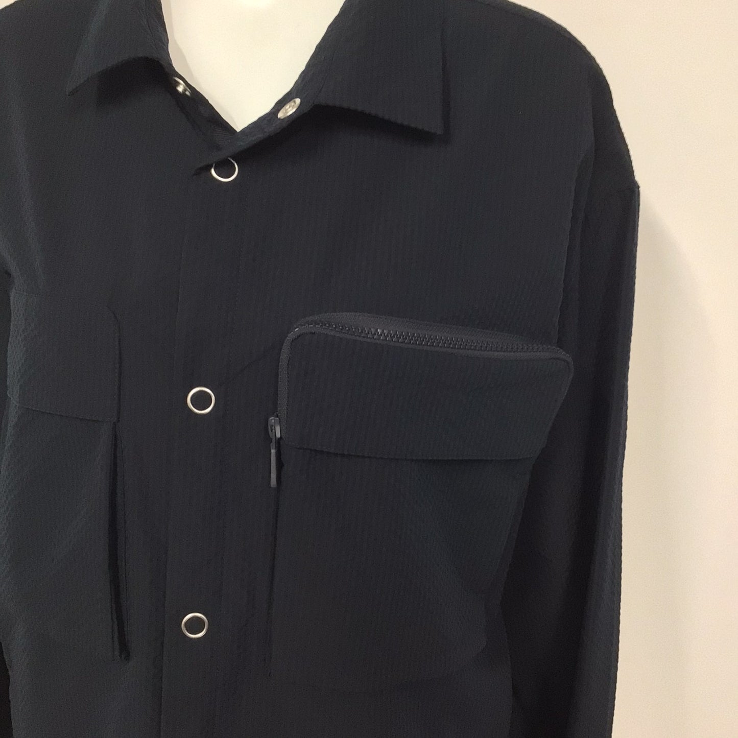 AX Armani Exchange Navy Blue Seersucker Overshirt Size XL