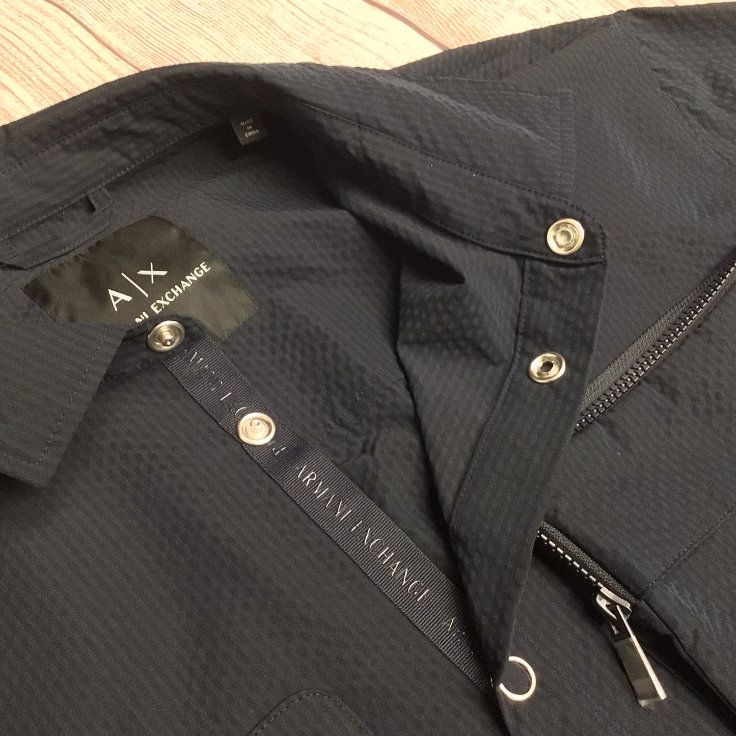 AX Armani Exchange Navy Blue Seersucker Overshirt Size XL