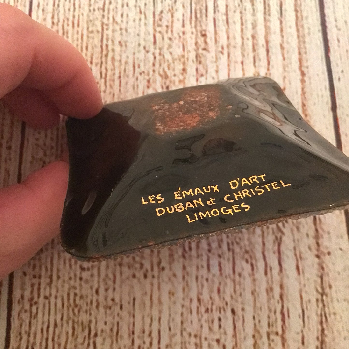 Les Emaux d’Art Dugan & Christel Limoges Blue Fused Glass & Copper Dish