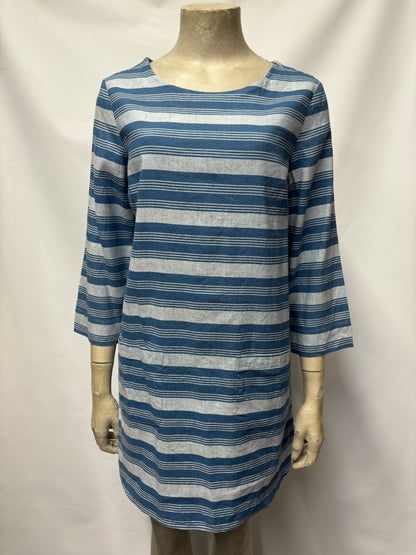 Seasalt Cornwall Blue Linen Stripe Shift Dress 8