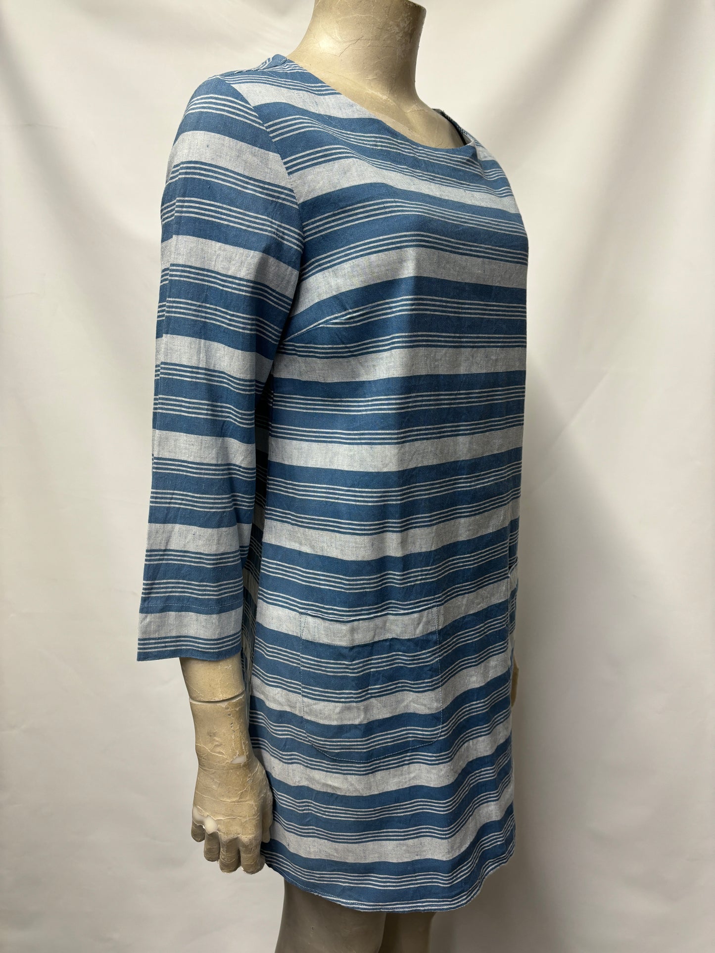 Seasalt Cornwall Blue Linen Stripe Shift Dress 8