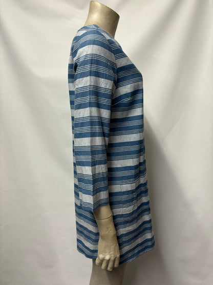 Seasalt Cornwall Blue Linen Stripe Shift Dress 8