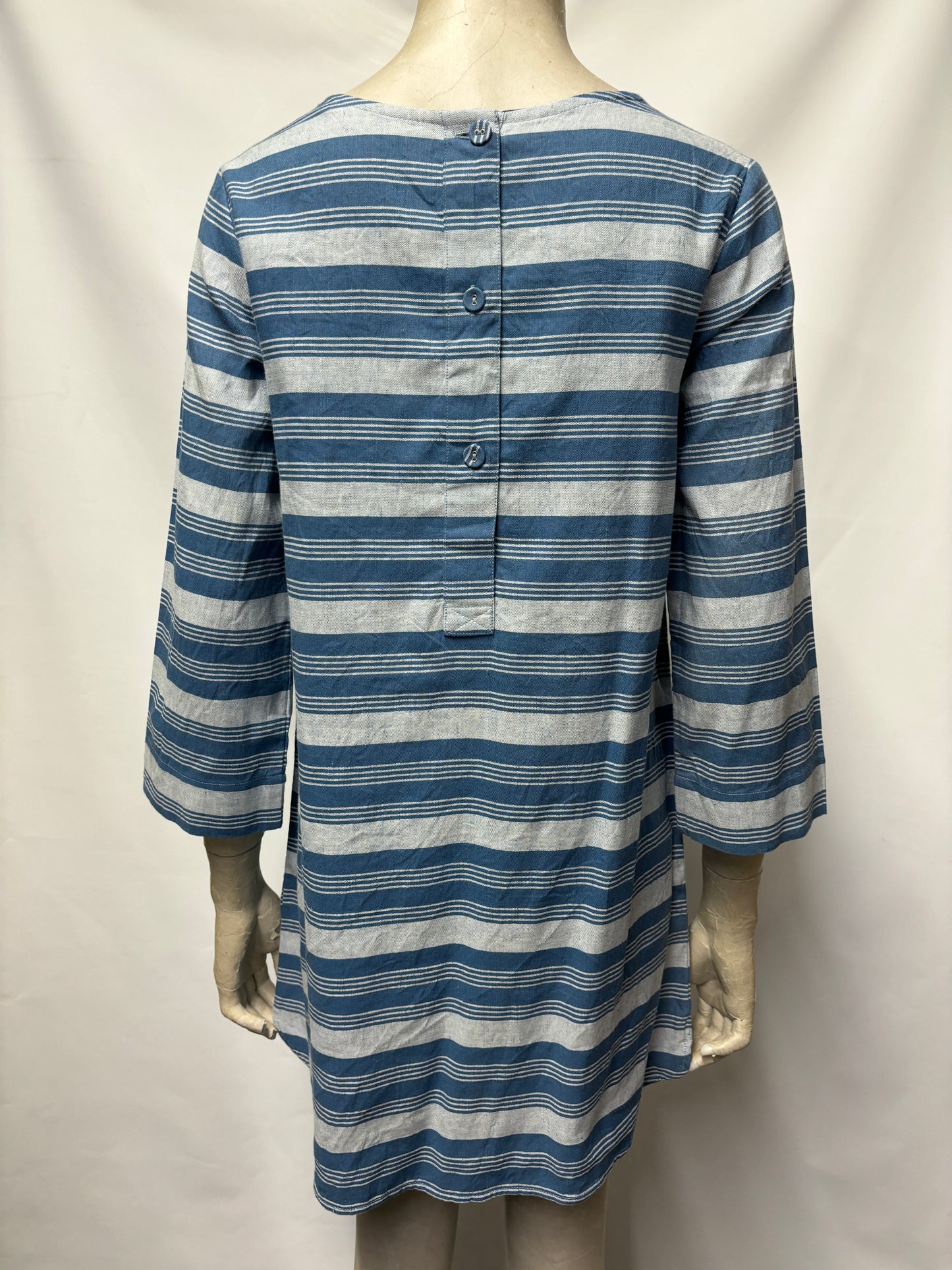 Seasalt Cornwall Blue Linen Stripe Shift Dress 8