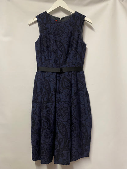 Carolina Herrera Blue Embroidered Wool and Cotton A-line Dress Small