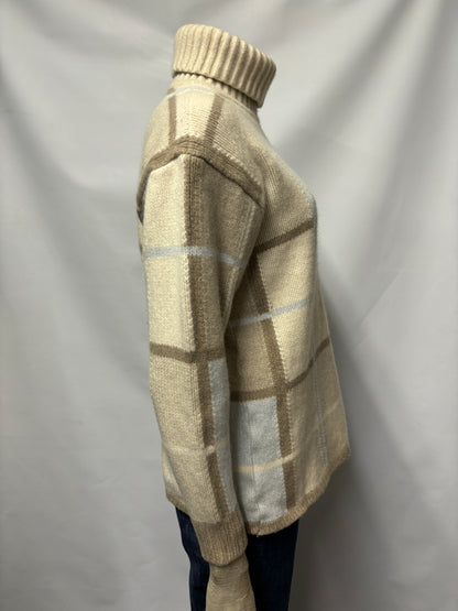 Vintage Escada Sport Blue and Cream Chequered Roll Neck Jumper M/S