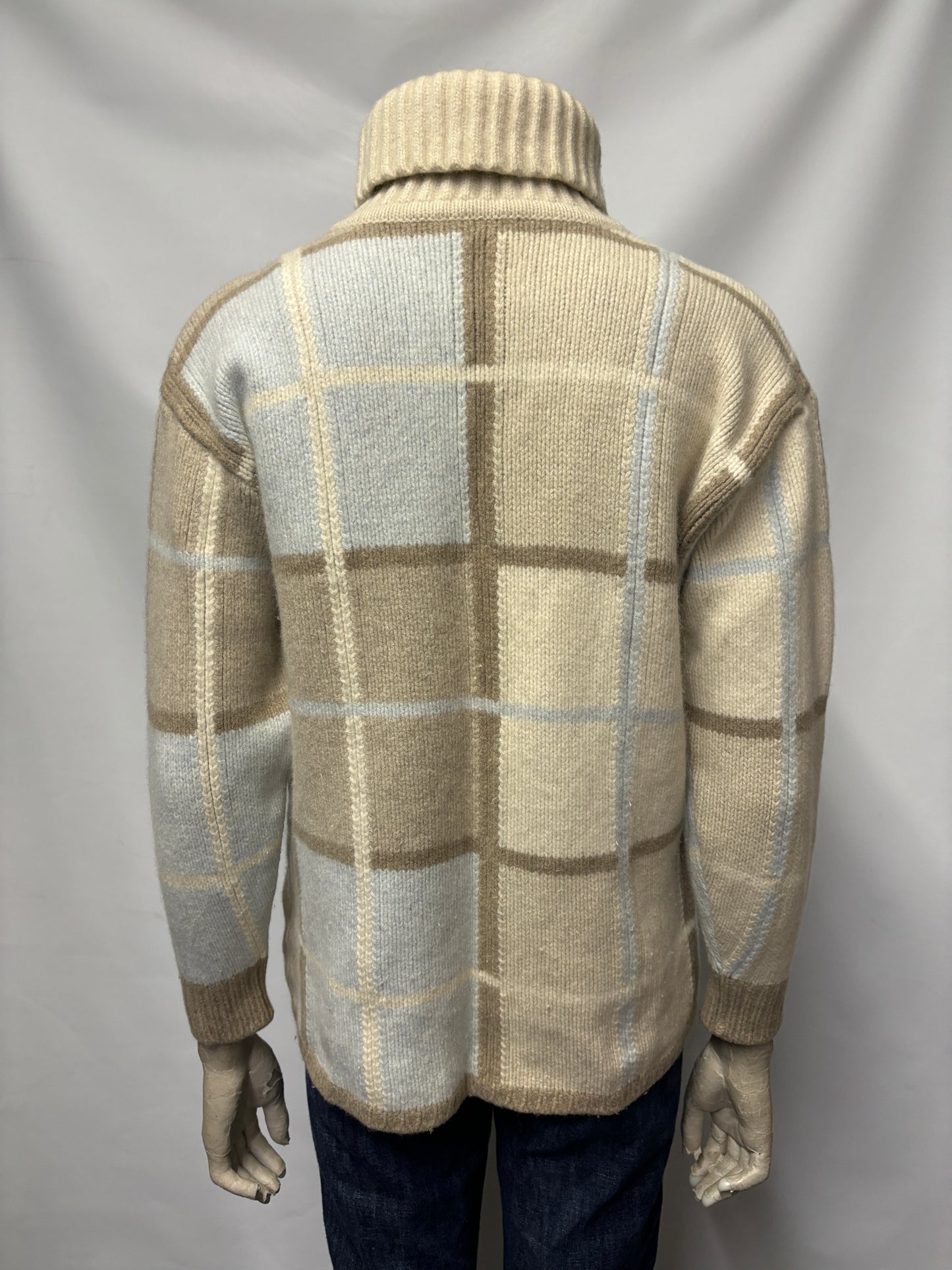 Vintage Escada Sport Blue and Cream Chequered Roll Neck Jumper M/S