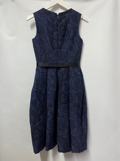 Carolina Herrera Blue Embroidered Wool and Cotton A-line Dress Small