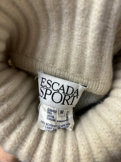 Vintage Escada Sport Blue and Cream Chequered Roll Neck Jumper M/S