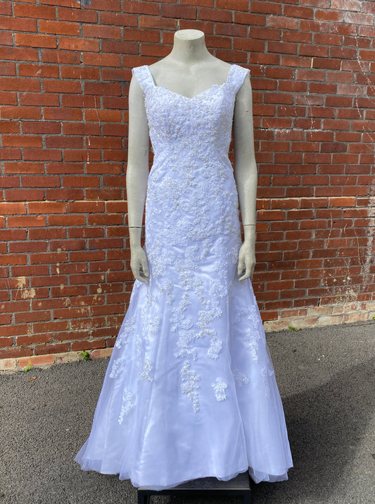 Perfection London Classic White Sweetheart Beaded Lace Wedding Dress 10UK
