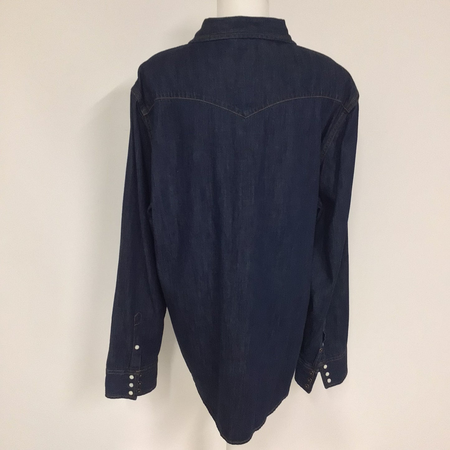 Guess Dark Blue Denim Shirt w/Popper Buttons 100% Cotton Size XL